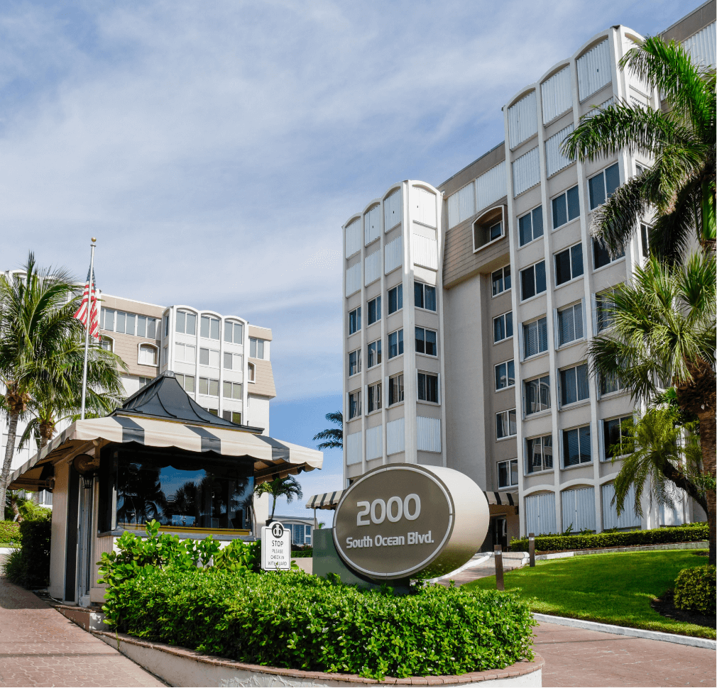 View of Delray Beach Club Residences from Front Gate